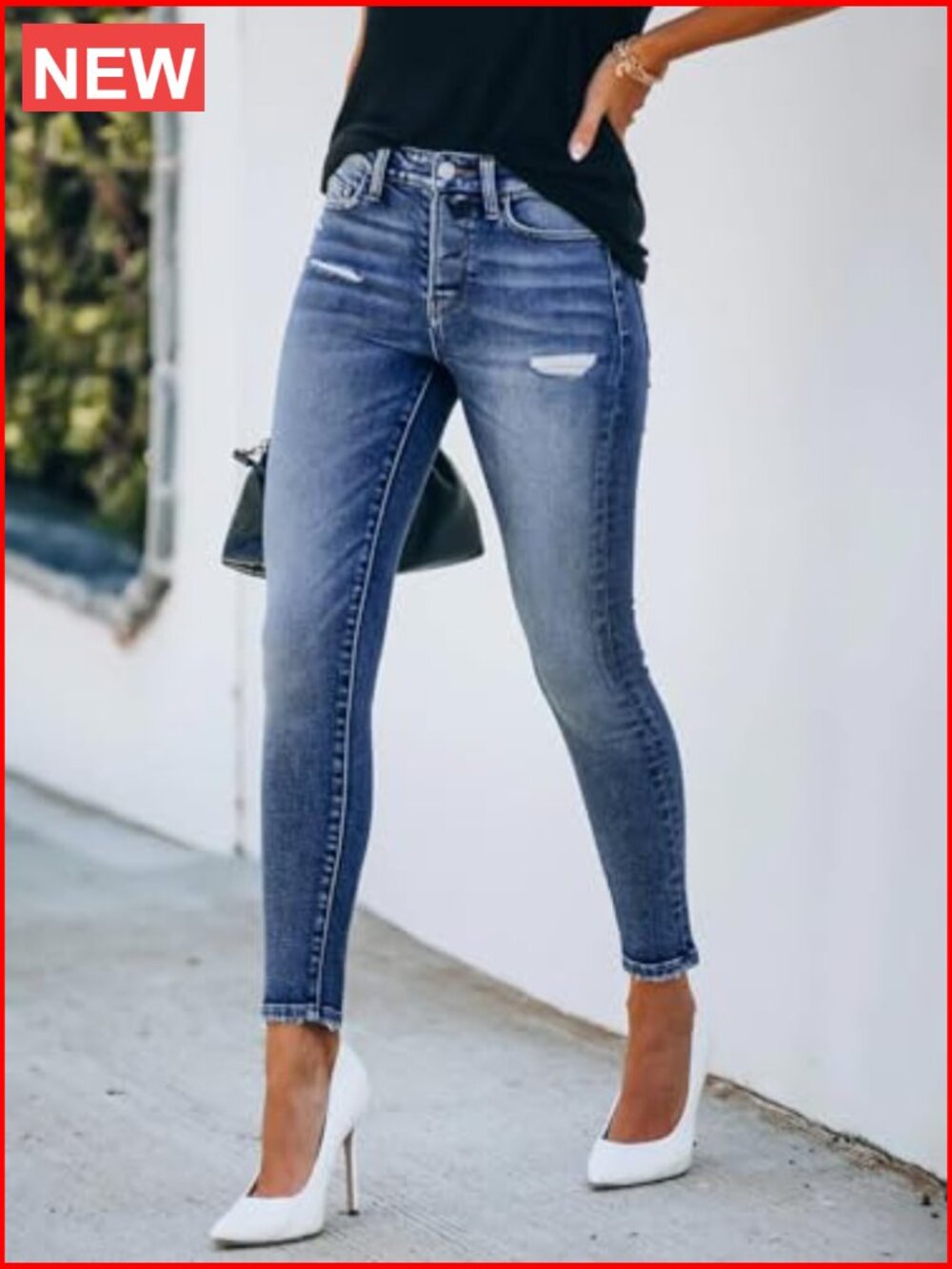 Ripped Skinny Jeans Distressed Denim Stretchy Pants - Picture 3 of 6